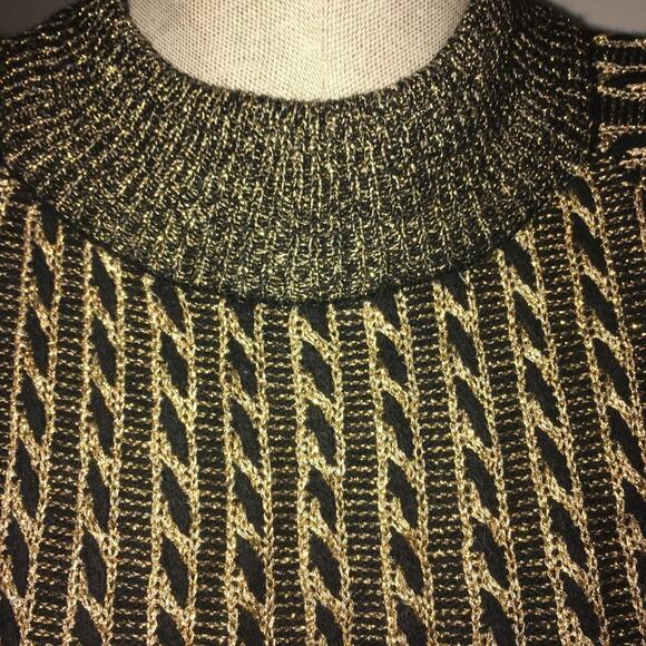 Vintage 1980's Renee Tener for Jeanne Pierre Black & Metallic Gold Sweater S - Picture 4 of 8